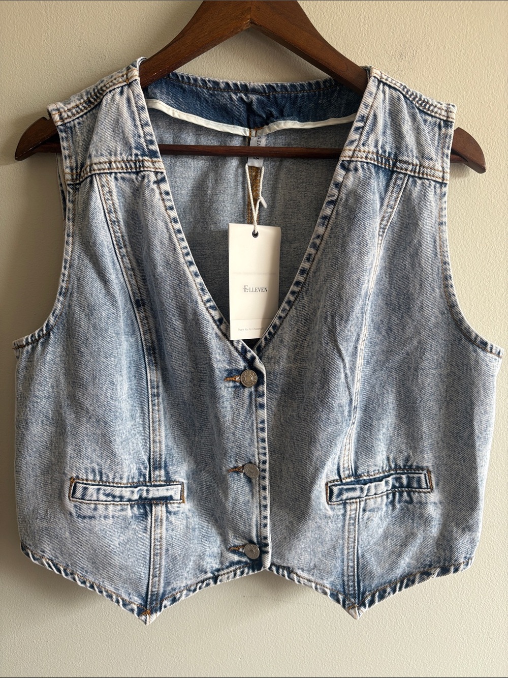 Elleven XL Acid Wash Denim Vest NWT Y2K Western Cropped Waistcoat